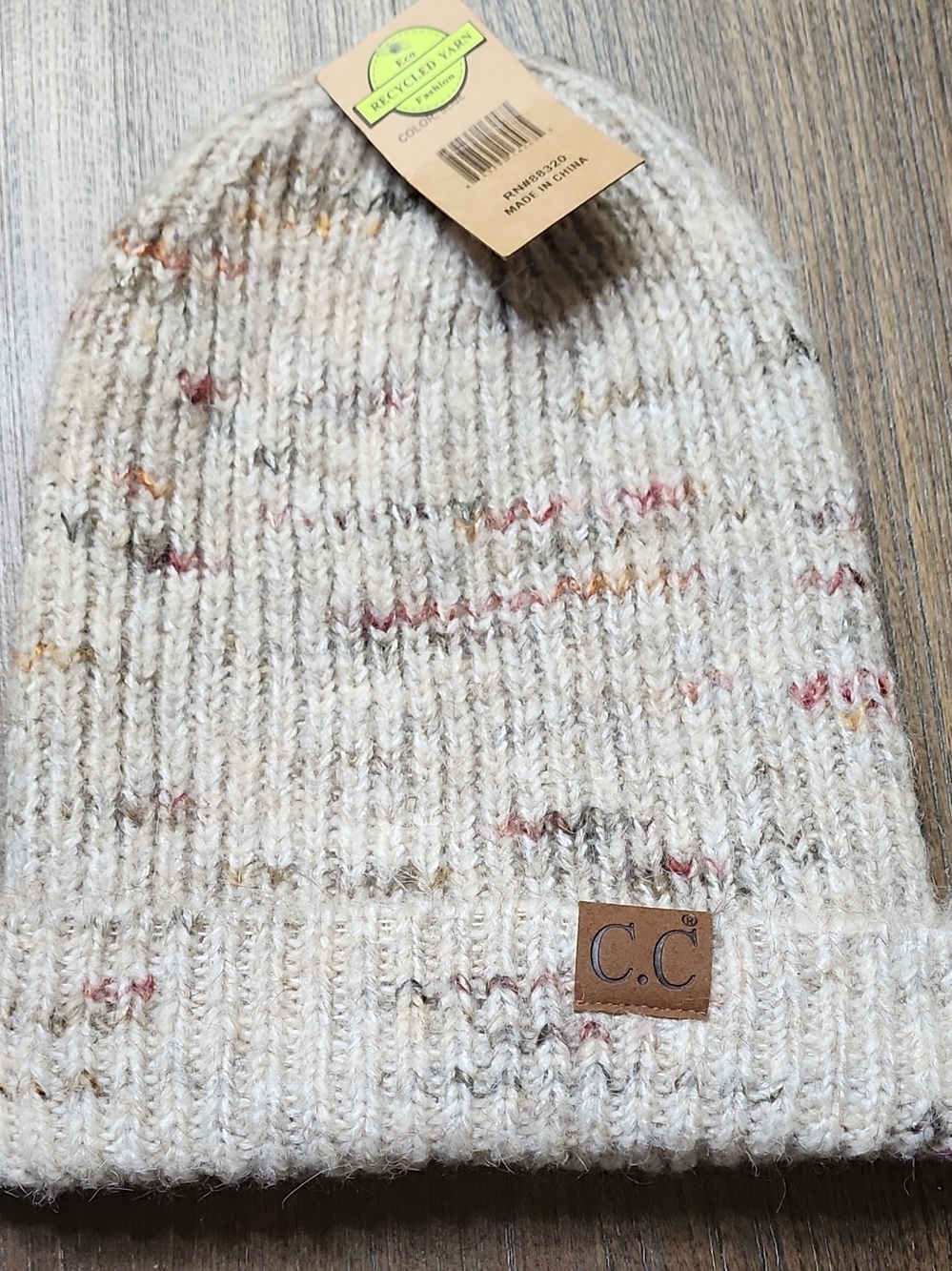 C.C Cream Knit Beanie with Multicolor Flecks